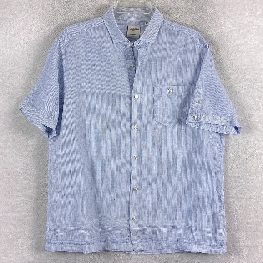 Baird McNutt Murano Shirt Mens L Blue Stripe Linen Luxury Preppy Beach Resort